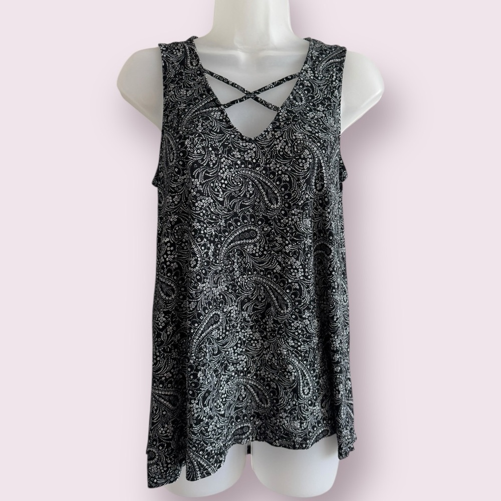 Old Navy Paisley Tank Top Black White Sleeveless Size S